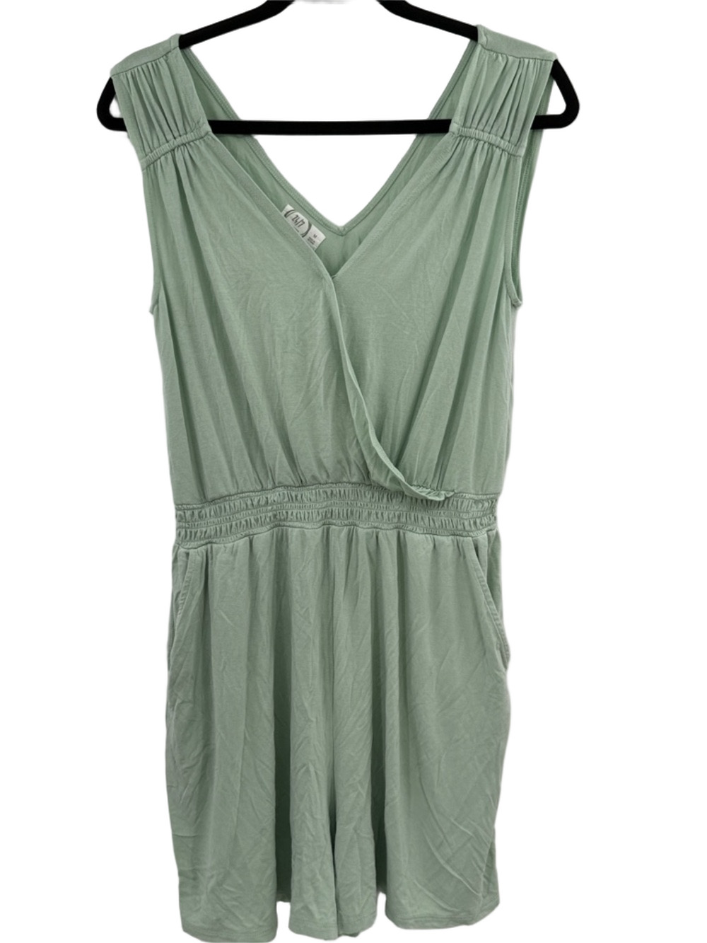 Maurices 24/7 Light Sage V-Neck Draped Tank Style Romper SizeM
